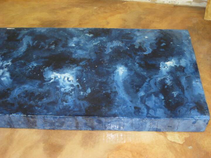 blue concrete countertop